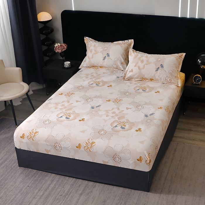 91家纺网 家纺一手货源 找家纺 晶缦家纺 2024新款叶语系纯棉全棉生态磨毛多规格单床笠 如月花梦咖