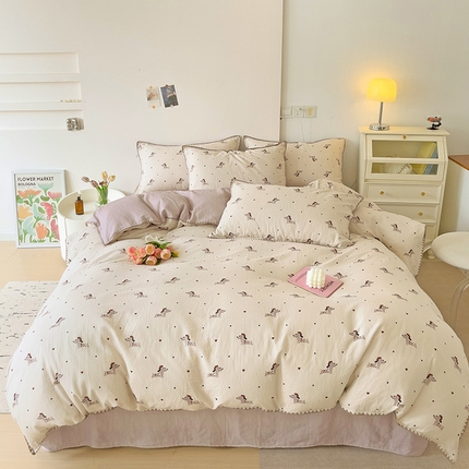 91家纺网 家纺一手货源 找家纺 静家居-简约原创家纺 2024新款A类全棉双层纱贝壳边系列四件套 天意