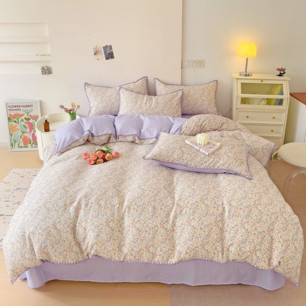 91家纺网 家纺一手货源 找家纺 静家居-简约原创家纺 2024新款A类全棉双层纱贝壳边系列四件套 天意