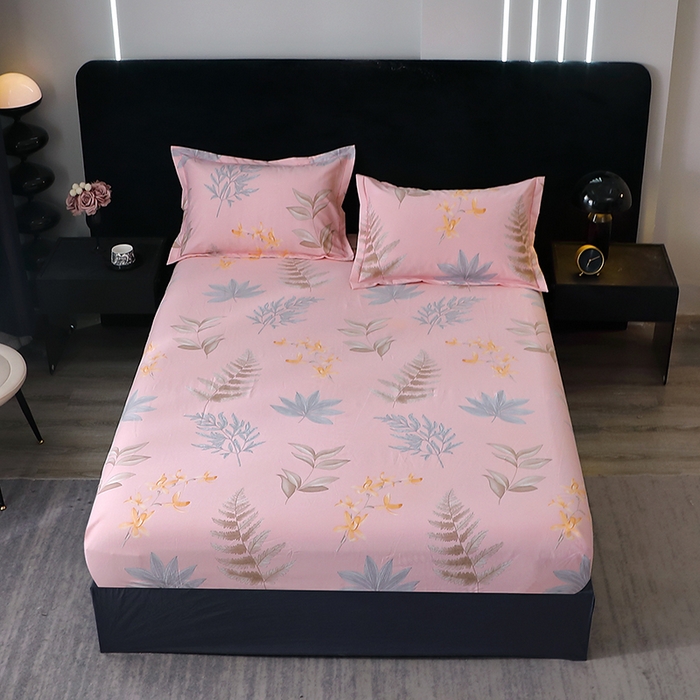 91家纺网 家纺一手货源 找家纺 晶缦家纺 2024新款叶语系纯棉全棉生态磨毛多规格单床笠 相思叶粉