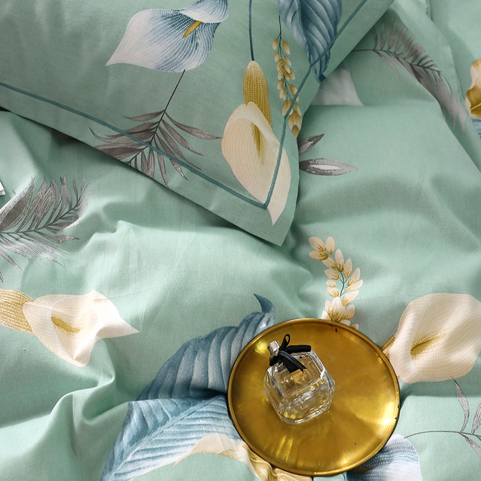 91家纺网 家纺一手货源 找家纺 晶缦家纺 2024新款叶语系纯棉全棉生态磨毛多规格四件套 云瑶蓝