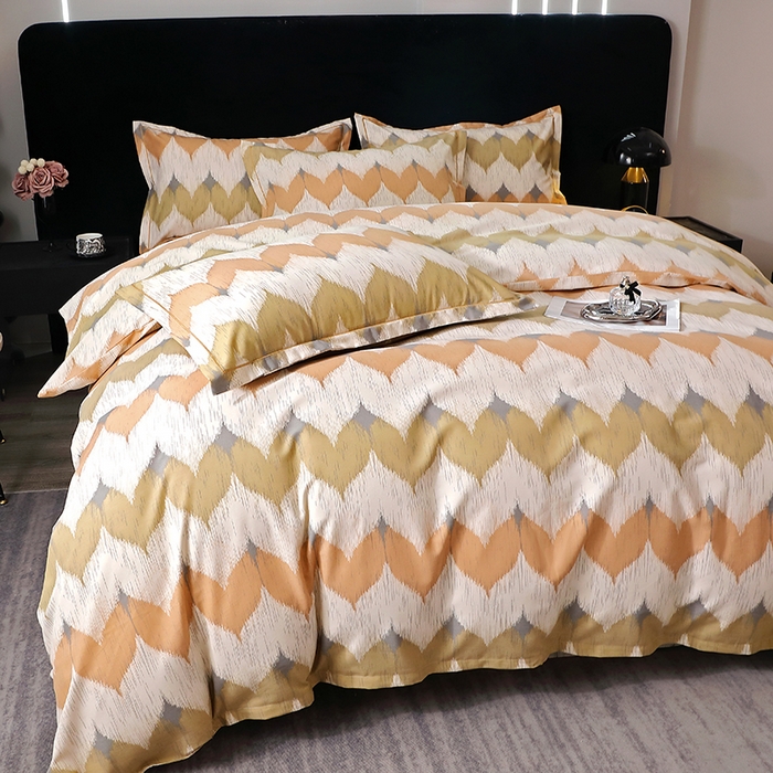 91家纺网 家纺一手货源 找家纺 晶缦家纺 2024新款叶语系纯棉全棉生态磨毛多规格四件套 浪漫味道桔