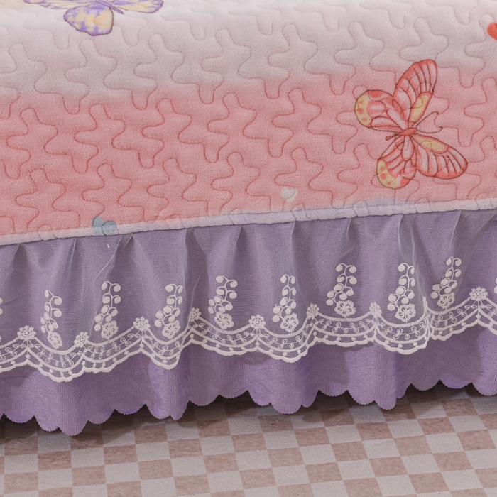 91家纺网 家纺一手货源 找家纺 雅眠居2024新款直播爆款牛奶绒印花床盖四件套双层蕾丝花边床裙单件三件套 浪漫蝴蝶