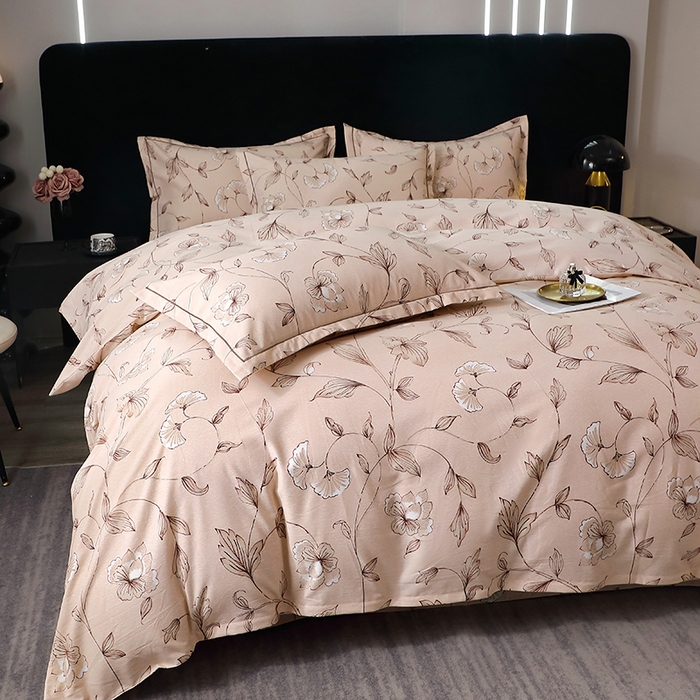 91家纺网 家纺一手货源 找家纺 晶缦家纺 2024新款叶语系纯棉全棉生态磨毛多规格四件套 美兮咖