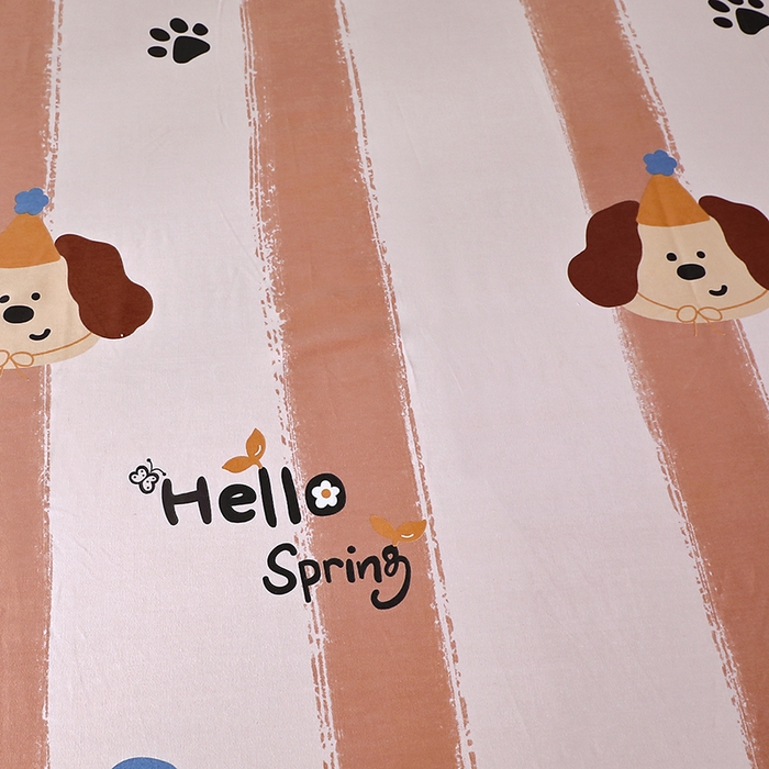 91家纺网 家纺一手货源 找家纺 晶缦家纺 2024新款叶语系纯棉全棉生态磨毛多规格单床笠 欢乐狗粉