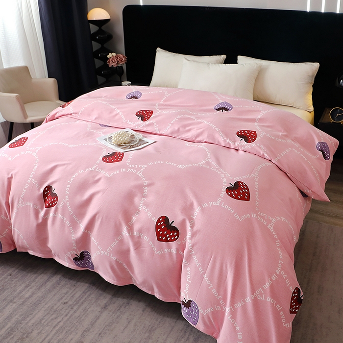 91家纺网 家纺一手货源 找家纺 晶缦家纺 2024新款叶语系纯棉全棉生态磨毛多规格单被套 炫动草莓粉