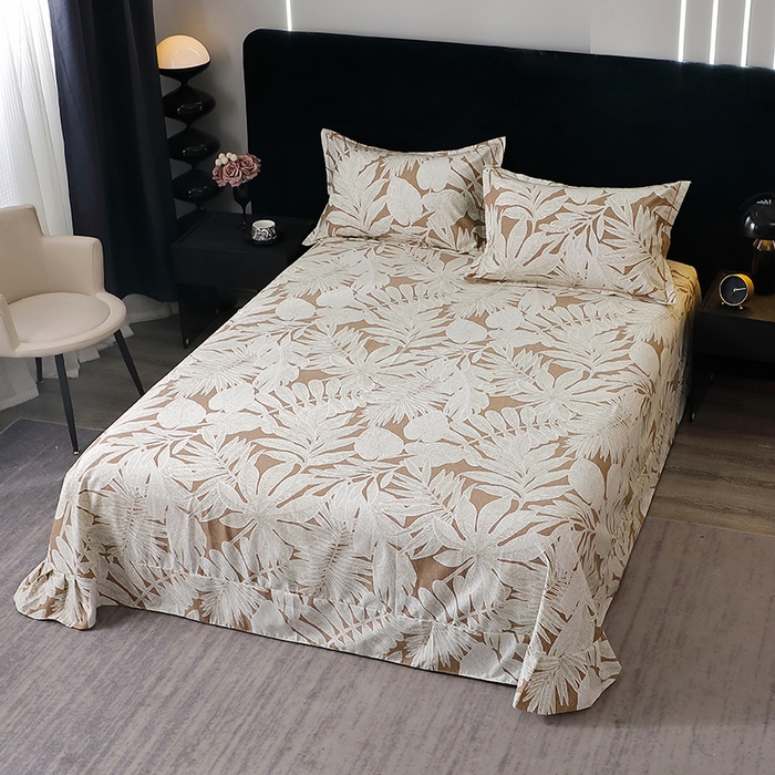 91家纺网 家纺一手货源 找家纺 晶缦家纺 2024新款叶语系纯棉全棉生态磨毛多规格单床单 叶之恋咖