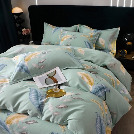 晶缦家纺 2024新款叶语系纯棉全棉生态磨毛多规格四件套 云瑶蓝