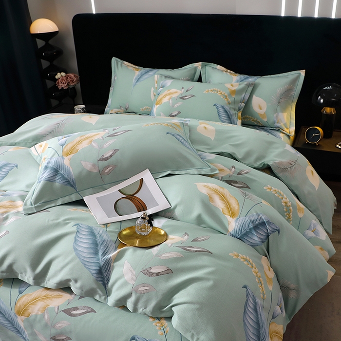 91家纺网 家纺一手货源 找家纺 晶缦家纺 2024新款叶语系纯棉全棉生态磨毛多规格四件套 云瑶蓝