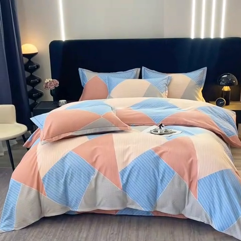 91家纺网 家纺一手货源 找家纺 晶缦家纺 2024新款叶语系纯棉全棉生态磨毛多规格四件套 炫彩