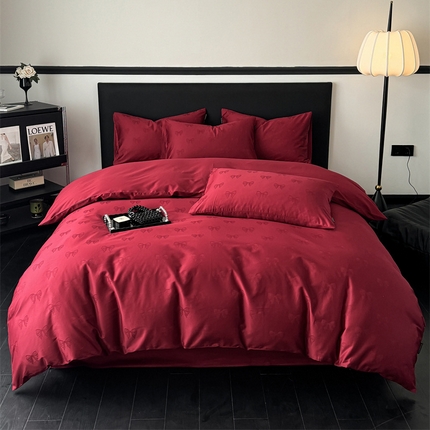 91家纺网 家纺一手货源 找家纺 若未家居 LOVEWE HOUSE 2025新款50S长绒棉提花四件套-芙蓉 翩翩起舞-红