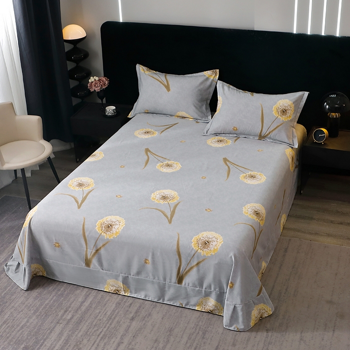 91家纺网 家纺一手货源 找家纺 晶缦家纺 2024新款叶语系纯棉全棉生态磨毛多规格单床单 清浅蒲英灰