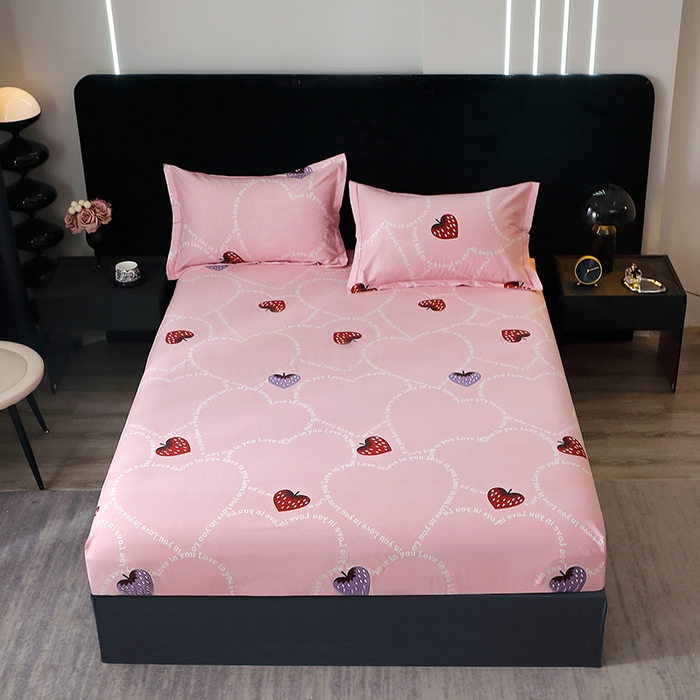 91家纺网 家纺一手货源 找家纺 晶缦家纺 2024新款叶语系纯棉全棉生态磨毛多规格单床笠 炫动草莓粉