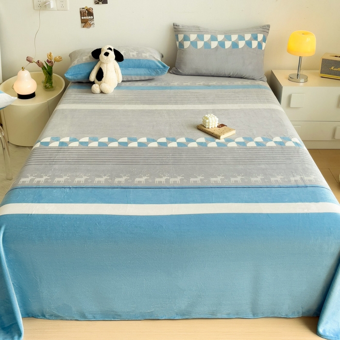 91家纺网 家纺一手货源 找家纺 艾橙家纺 2024新款A类加厚牛奶绒印花床单 风车小鹿