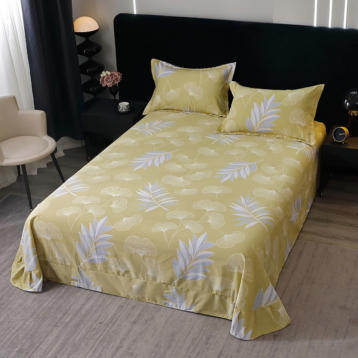 91家纺网 家纺一手货源 找家纺 晶缦家纺 2024新款叶语系纯棉全棉生态磨毛多规格单床单 迷迭香黄