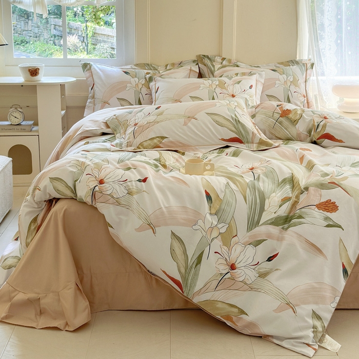 91家纺网 家纺一手货源 找家纺 7V 2024新款A类全棉四件套 青野