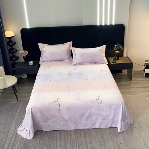 91家纺网 家纺一手货源 找家纺 晶缦家纺 2024新款叶语系纯棉全棉生态磨毛多规格单床单 兰菲尼粉