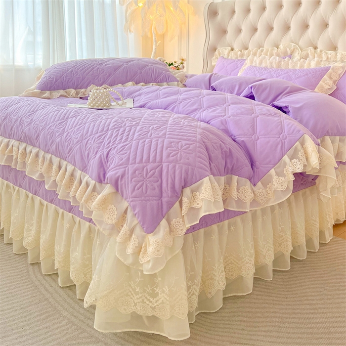 91家纺网 家纺一手货源 找家纺 虹星家纺 2024新款A类水洗棉夹棉床盖四件套 花黛-罗兰紫