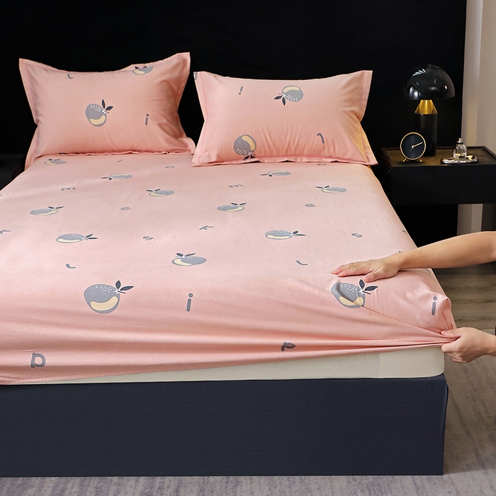 91家纺网 家纺一手货源 找家纺 晶缦家纺 2024新款叶语系纯棉全棉生态磨毛多规格单床笠 情怀粉