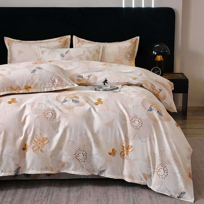 91家纺网 家纺一手货源 找家纺 晶缦家纺 2024新款叶语系纯棉全棉生态磨毛多规格四件套 如月花梦咖