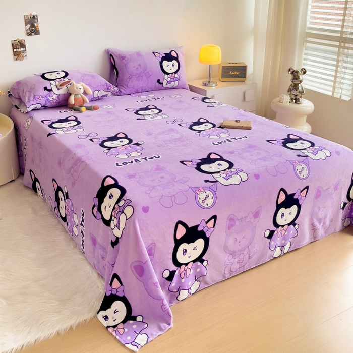 91家纺网 家纺一手货源 找家纺 艾橙家纺 2024新款A类加厚牛奶绒印花床单 猫小姐