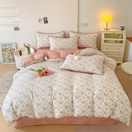 91家纺网 家纺一手货源 找家纺 静家居-简约原创家纺 2024新款A类全棉双层纱贝壳边系列四件套 天意