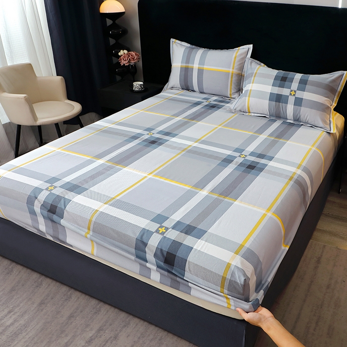 91家纺网 家纺一手货源 找家纺 晶缦家纺 2024新款叶语系纯棉全棉生态磨毛多规格单床笠 莫利格蓝