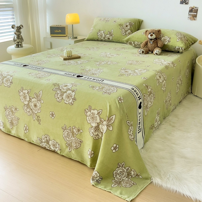 91家纺网 家纺一手货源 找家纺 艾橙家纺 2024新款A类加厚牛奶绒印花床单 玫瑰庄园