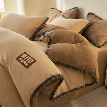 2024新款日系简约小包边牛奶绒可拆洗冬被 被子被芯 简约-双拼咖色