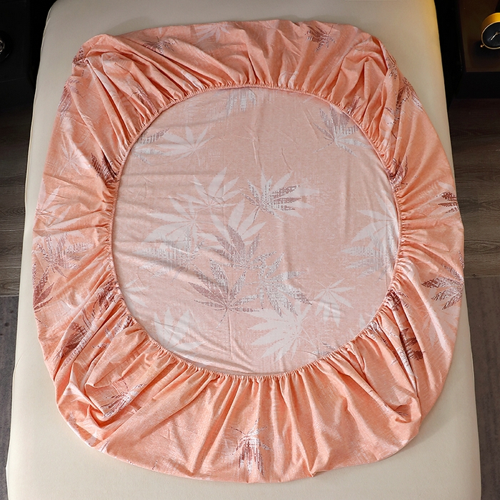 91家纺网 家纺一手货源 找家纺 晶缦家纺 2024新款叶语系纯棉全棉生态磨毛多规格单床笠 枫叶情怀粉