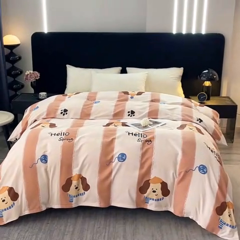 91家纺网 家纺一手货源 找家纺 晶缦家纺 2024新款叶语系纯棉全棉生态磨毛多规格单被套 欢乐狗粉