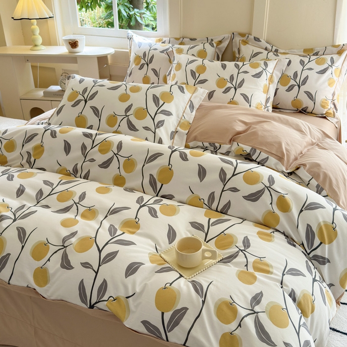 91家纺网 家纺一手货源 找家纺 7V 2024新款A类全棉四件套 橘颂