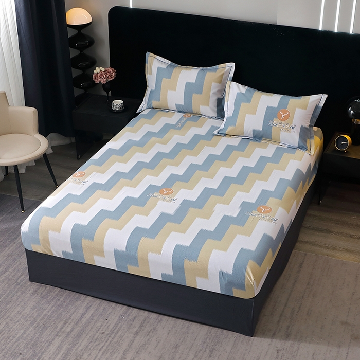 91家纺网 家纺一手货源 找家纺 晶缦家纺 2024新款叶语系纯棉全棉生态磨毛多规格单床笠 菲尔顿蓝