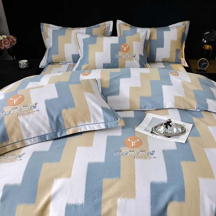 91家纺网 家纺一手货源 找家纺 晶缦家纺 2024新款叶语系纯棉全棉生态磨毛多规格四件套 菲尔顿蓝