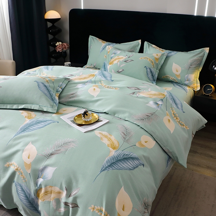 91家纺网 家纺一手货源 找家纺 晶缦家纺 2024新款叶语系纯棉全棉生态磨毛多规格四件套 云瑶蓝