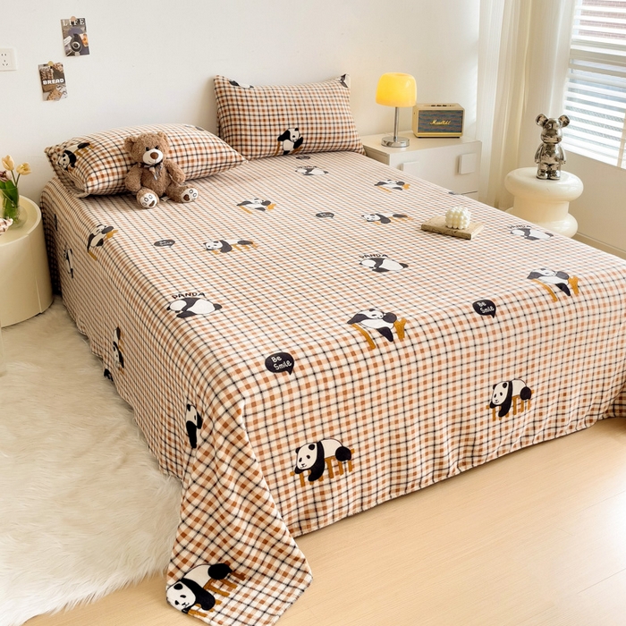 91家纺网 家纺一手货源 找家纺 艾橙家纺 2024新款A类加厚牛奶绒印花床单 格子熊猫