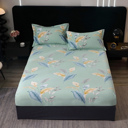 晶缦家纺 2024新款叶语系纯棉全棉生态磨毛多规格单床笠 云瑶蓝