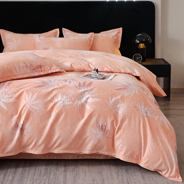 91家纺网 家纺一手货源 找家纺 晶缦家纺 2024新款叶语系纯棉全棉生态磨毛多规格四件套 枫叶情怀粉