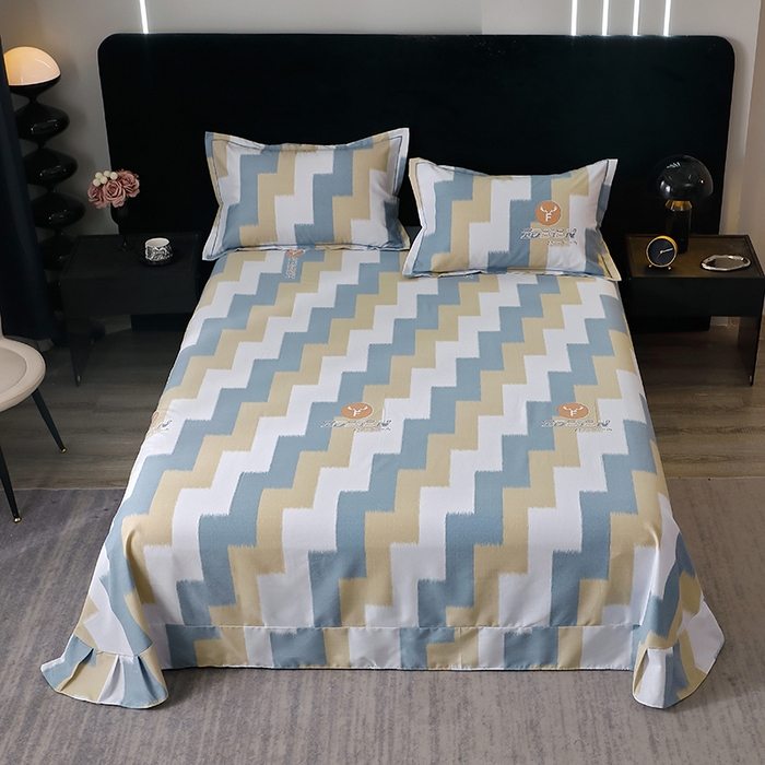 91家纺网 家纺一手货源 找家纺 晶缦家纺 2024新款叶语系纯棉全棉生态磨毛多规格单床单 菲尔顿蓝