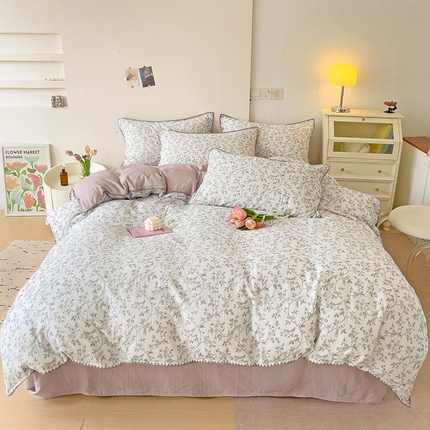 91家纺网 家纺一手货源 找家纺 静家居-简约原创家纺 2024新款A类全棉双层纱贝壳边系列四件套 天意