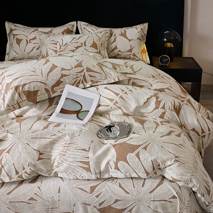 91家纺网 家纺一手货源 找家纺 晶缦家纺 2024新款叶语系纯棉全棉生态磨毛多规格四件套 叶之恋咖