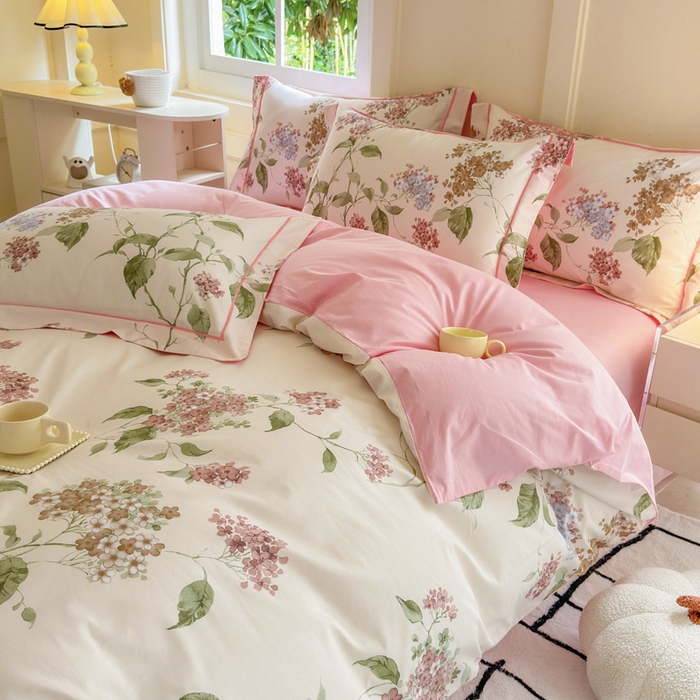 91家纺网 家纺一手货源 找家纺 7V 2024新款A类全棉四件套 南枝-粉