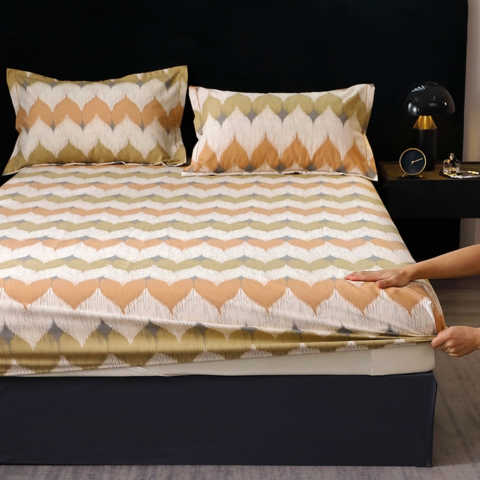 91家纺网 家纺一手货源 找家纺 晶缦家纺 2024新款叶语系纯棉全棉生态磨毛多规格单床笠 浪漫味道桔