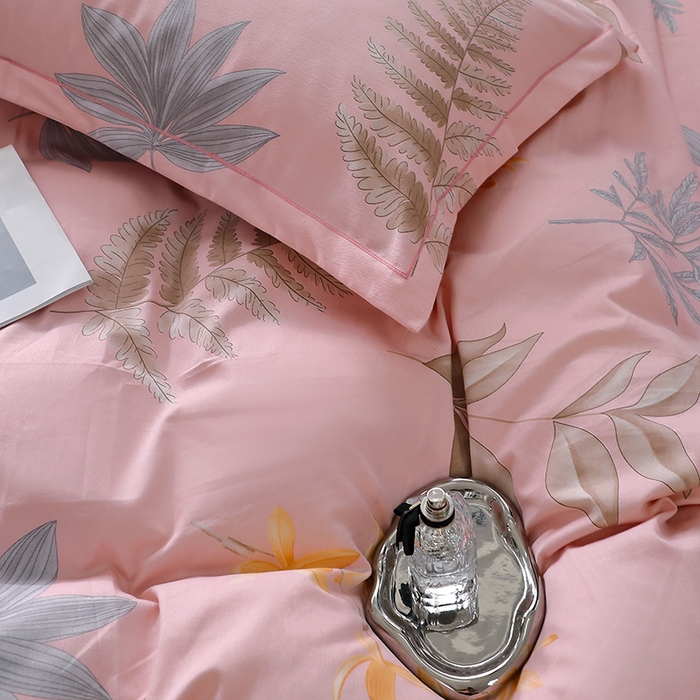 91家纺网 家纺一手货源 找家纺 晶缦家纺 2024新款叶语系纯棉全棉生态磨毛多规格四件套 相思叶粉