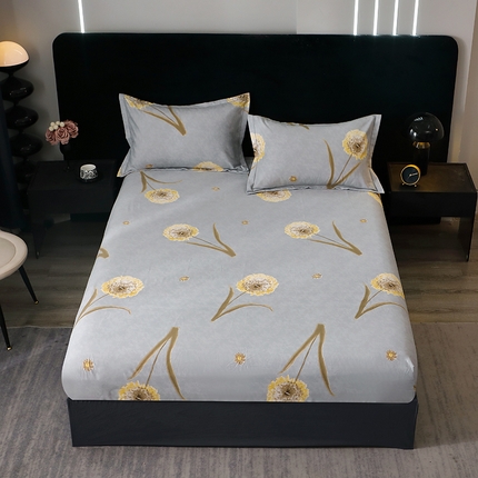 晶缦家纺 2024新款叶语系纯棉全棉生态磨毛多规格单床笠 清浅蒲英灰