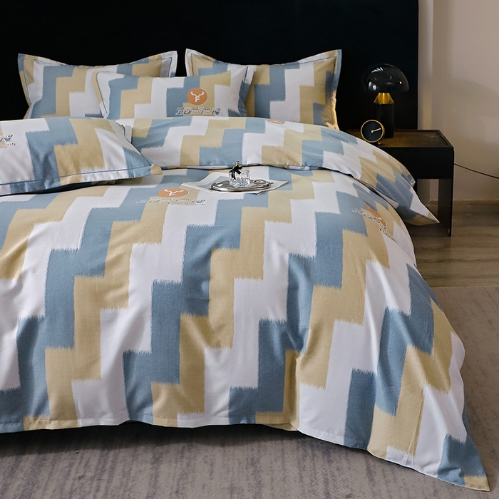 91家纺网 家纺一手货源 找家纺 晶缦家纺 2024新款叶语系纯棉全棉生态磨毛多规格四件套 菲尔顿蓝