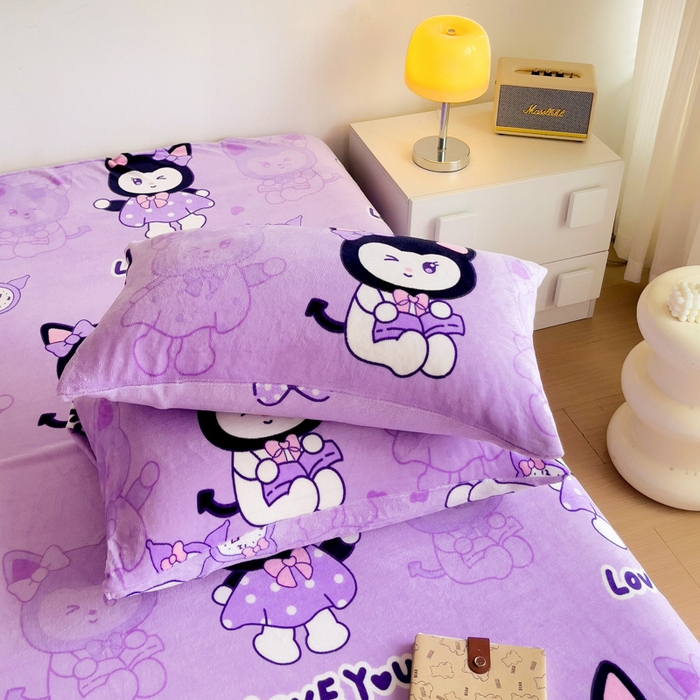 91家纺网 家纺一手货源 找家纺 艾橙家纺 2024新款A类加厚牛奶绒印花床单 猫小姐