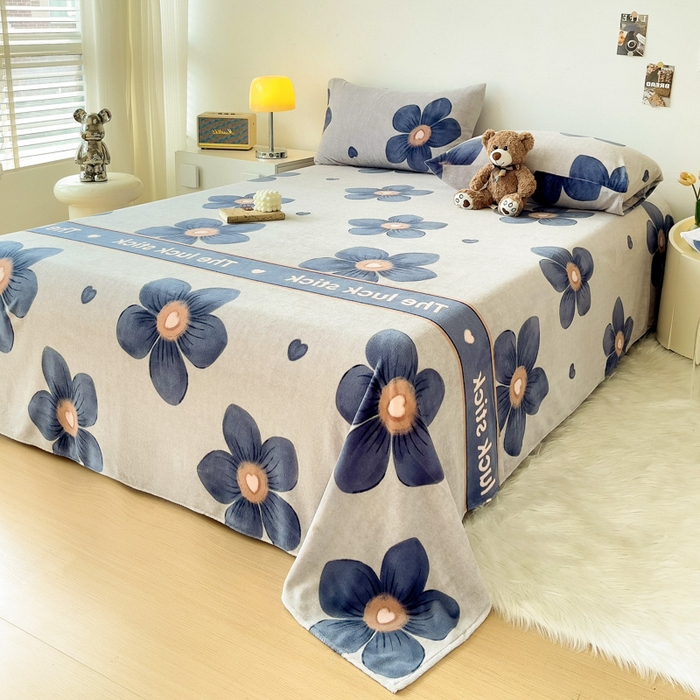 91家纺网 家纺一手货源 找家纺 艾橙家纺 2024新款A类加厚牛奶绒印花床单 优雅生活