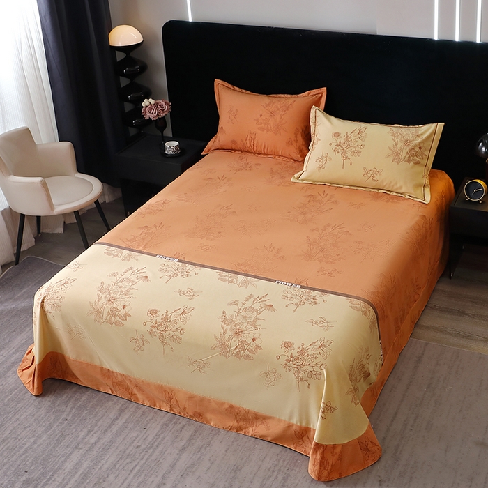 91家纺网 家纺一手货源 找家纺 晶缦家纺 2024新款叶语系纯棉全棉生态磨毛多规格单床单 绿风铃桔