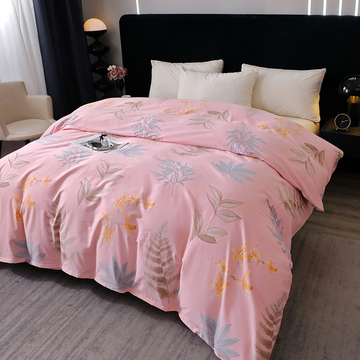 91家纺网 家纺一手货源 找家纺 晶缦家纺 2024新款叶语系纯棉全棉生态磨毛多规格单被套 相思叶粉